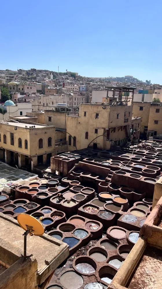 Curtidurías de Chouara vistas desde lo alto, en la medina de Fez, Marruecos